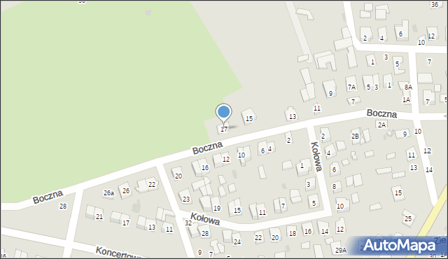 Biała Podlaska, Boczna, 17, mapa Białej Podlaskiej