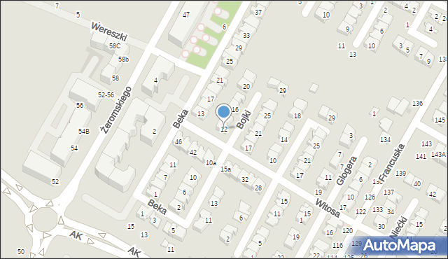 Biała Podlaska, Bojki Jakuba, 12, mapa Białej Podlaskiej