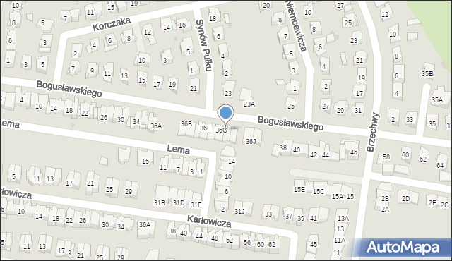 Białystok, Bogusławskiego Wojciecha, 36H, mapa Białegostoku