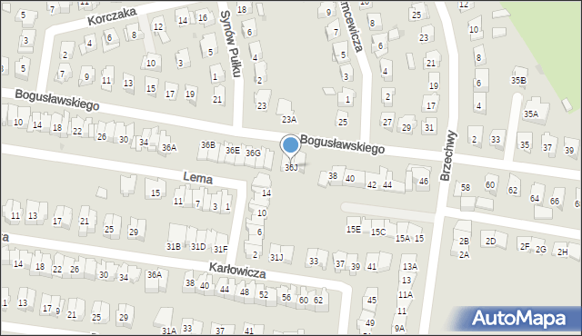 Białystok, Bogusławskiego Wojciecha, 36J, mapa Białegostoku