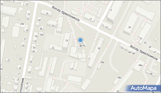 Bielsko-Biała, Boruty-Spiechowicza Mieczysława, gen., 26, mapa Bielsko-Białej