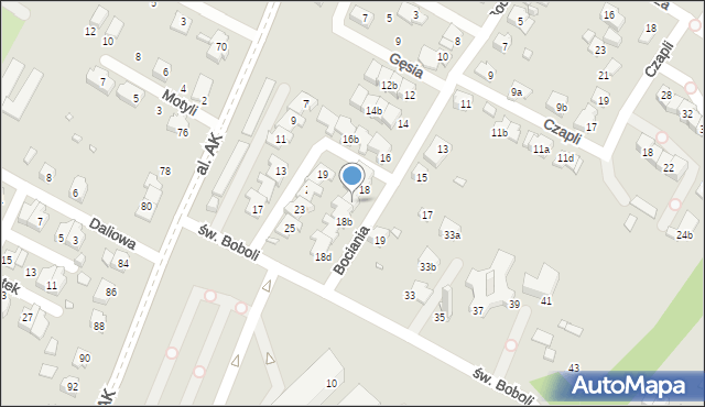 Bielsko-Biała, Bociania, 18a, mapa Bielsko-Białej