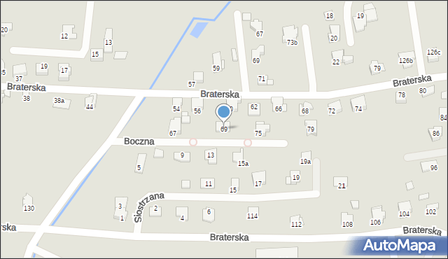 Bielsko-Biała, Boczna, 69, mapa Bielsko-Białej