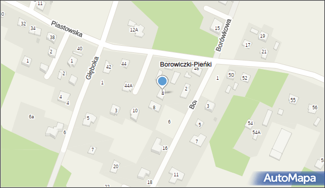 Borowiczki-Pieńki, Borówkowa, 4, mapa Borowiczki-Pieńki