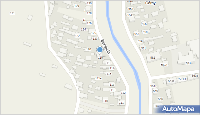 Borzęcin, Borzęcin, 119, mapa Borzęcin
