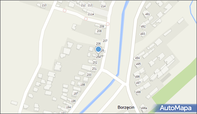 Borzęcin, Borzęcin, 204, mapa Borzęcin