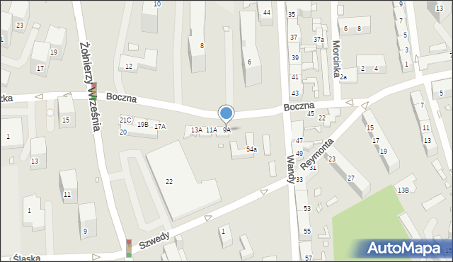 Chorzów, Boczna, 9A, mapa Chorzów