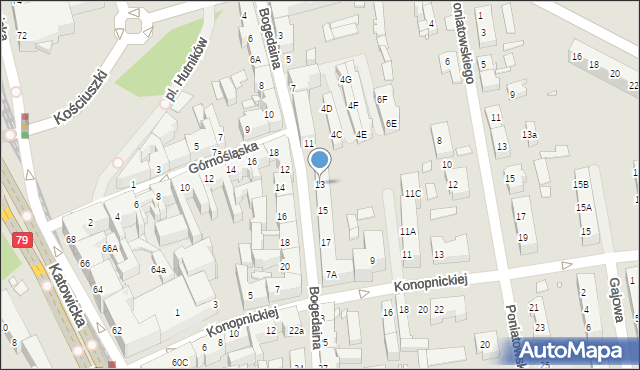 Chorzów, Bogedaina Bernarda, ks. bp., 13, mapa Chorzów