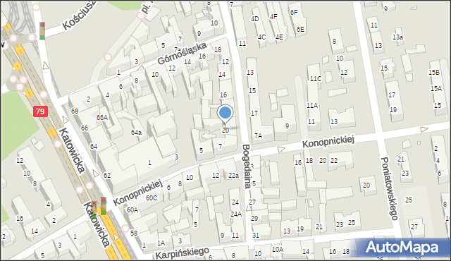 Chorzów, Bogedaina Bernarda, ks. bp., 20, mapa Chorzów