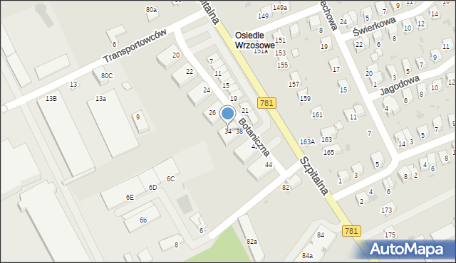 Chrzanów, Botaniczna, 34, mapa Chrzanów