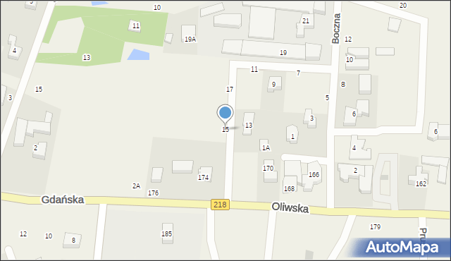 Chwaszczyno, Boczna, 15, mapa Chwaszczyno