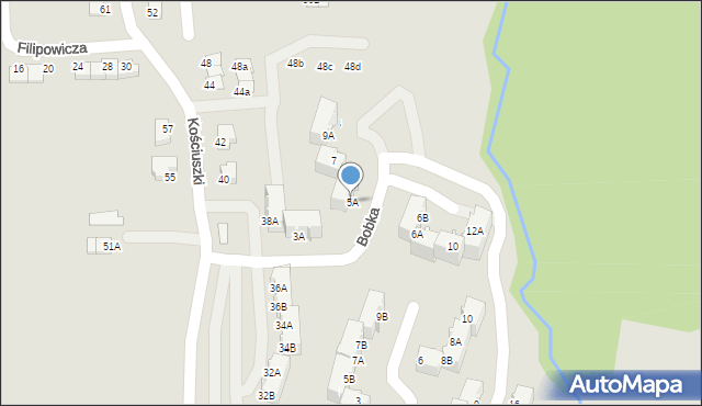 Cieszyn, Bobka Pawła, 5A, mapa Cieszyna