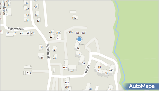 Cieszyn, Bobka Pawła, 9B, mapa Cieszyna