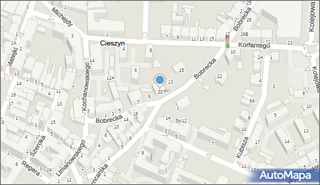 Cieszyn, Bobrecka, 11, mapa Cieszyna