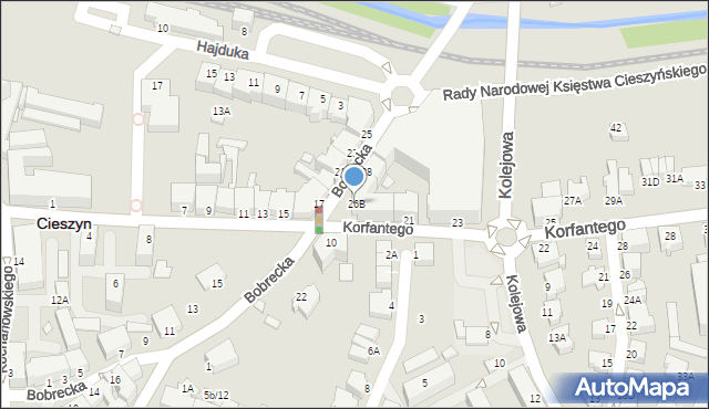 Cieszyn, Bobrecka, 26B, mapa Cieszyna