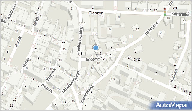 Cieszyn, Bobrecka, 3, mapa Cieszyna