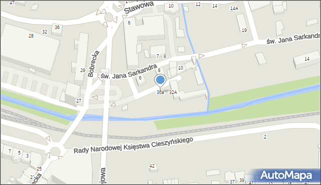 Cieszyn, Bobrecka, 30a, mapa Cieszyna