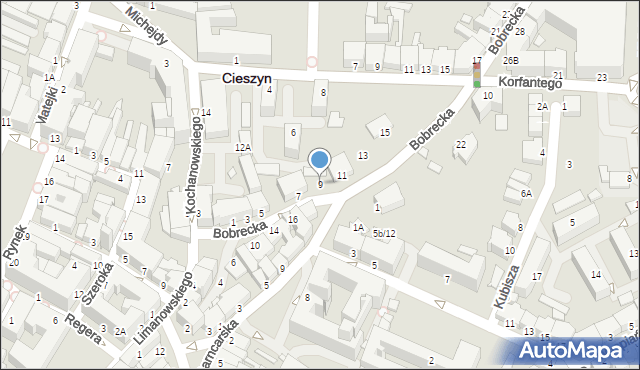 Cieszyn, Bobrecka, 9, mapa Cieszyna