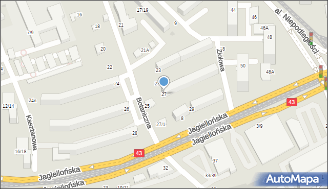 Częstochowa, Botaniczna, 27, mapa Częstochowy