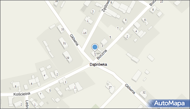 Dąbrówka, Boczna, 1, mapa Dąbrówka