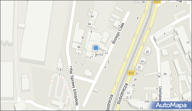 Elbląg, Bożego Ciała, 15, mapa Elbląga