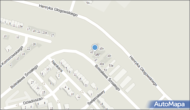 Głogów, Bolesława Śmiałego, 45b, mapa Głogów