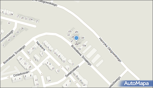 Głogów, Bolesława Śmiałego, 49a, mapa Głogów
