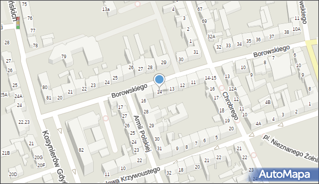 Gorzów Wielkopolski, Borowskiego Edwarda, 14, mapa Gorzów Wielkopolski