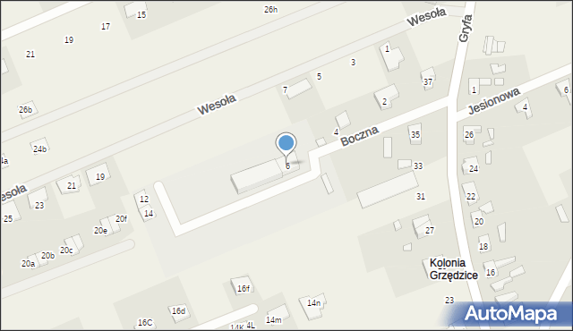 Grzędzice, Boczna, 6, mapa Grzędzice
