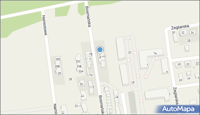 Grzybowo, Bosmańska, 4, mapa Grzybowo