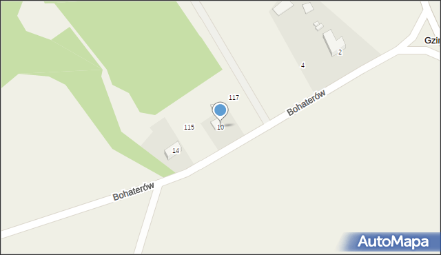 Gzin, Bohaterów, 10, mapa Gzin