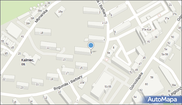 Kalisz, Bogumiła i Barbary, 9, mapa Kalisza