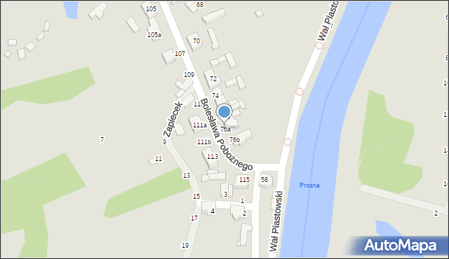 Kalisz, Bolesława Pobożnego, 76a, mapa Kalisza