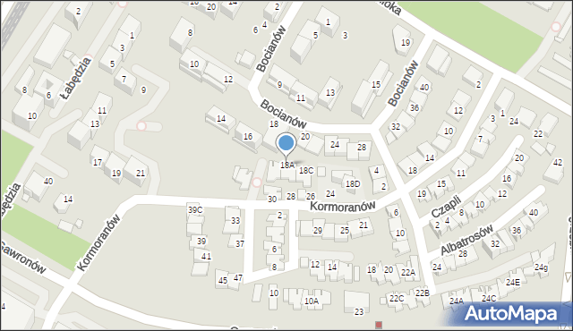 Katowice, Bocianów, 18A, mapa Katowic