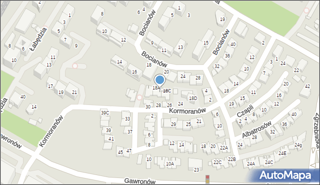 Katowice, Bocianów, 18B, mapa Katowic