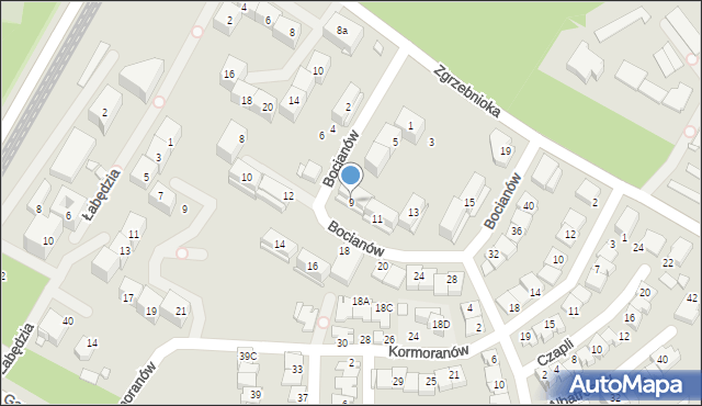 Katowice, Bocianów, 9, mapa Katowic
