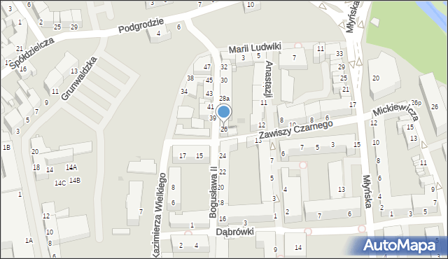 Koszalin, Bogusława II, 26, mapa Koszalina