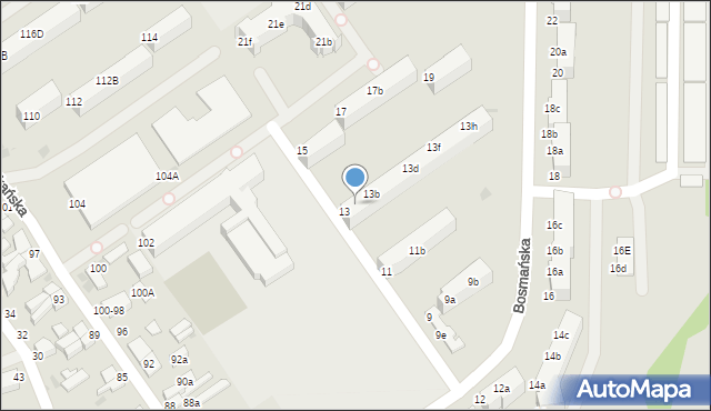 Koszalin, Bosmańska, 13a, mapa Koszalina