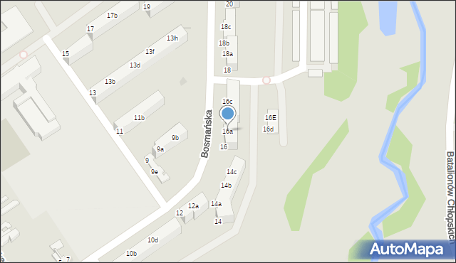 Koszalin, Bosmańska, 16a, mapa Koszalina