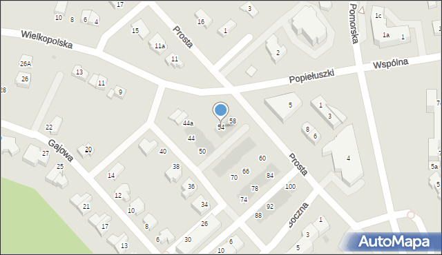 Koszalin, Boczna, 54, mapa Koszalina