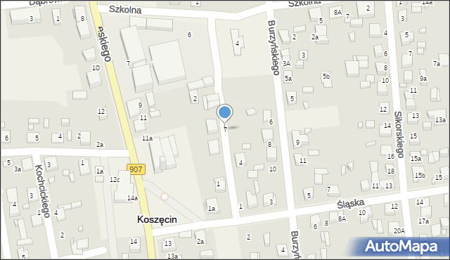Koszęcin, Boczna, 7, mapa Koszęcin