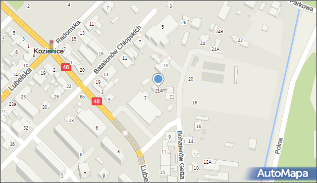 Kozienice, Bohaterów Getta, 21A, mapa Kozienice