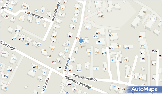 Kraków, Borowego Piotra, 8, mapa Krakowa