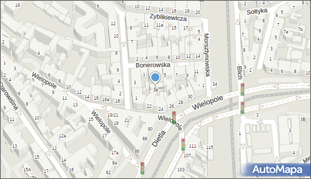 Kraków, Bonerowska, 3a, mapa Krakowa