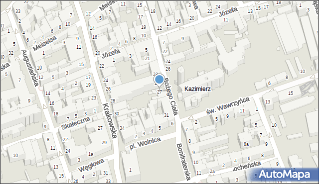 Kraków, Bożego Ciała, 27, mapa Krakowa