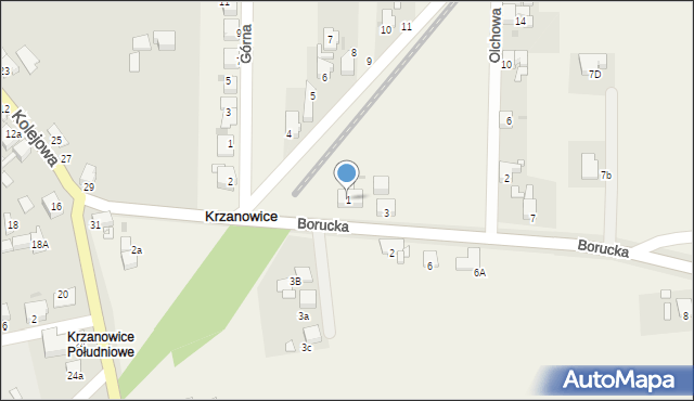 Krzanowice, Borucka, 1, mapa Krzanowice