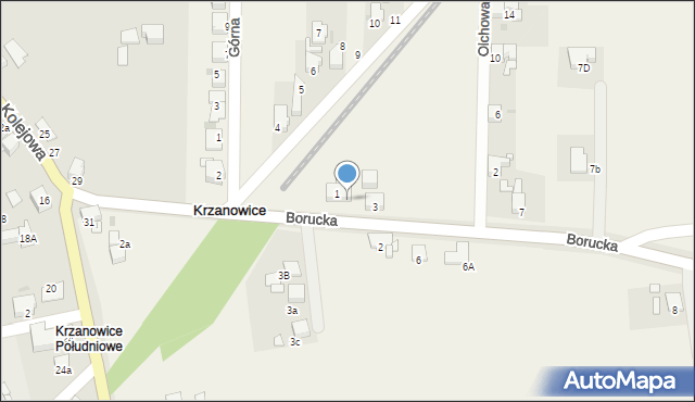 Krzanowice, Borucka, 1a, mapa Krzanowice