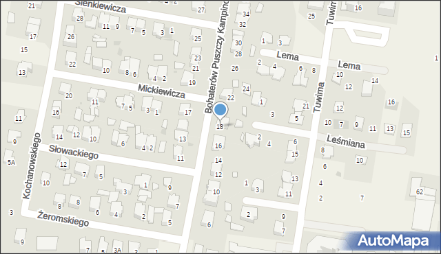 Leszno, Bohaterów Puszczy Kampinoskiej, 18, mapa Leszno