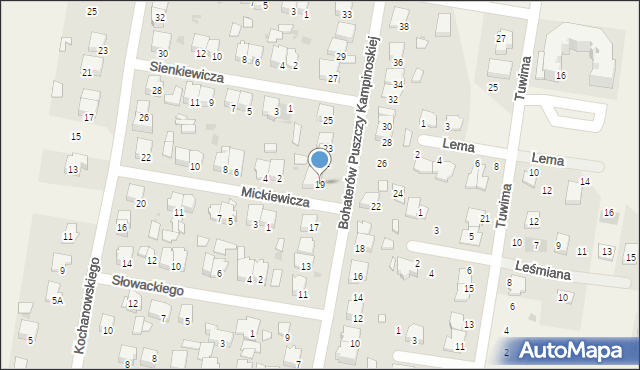 Leszno, Bohaterów Puszczy Kampinoskiej, 19, mapa Leszno