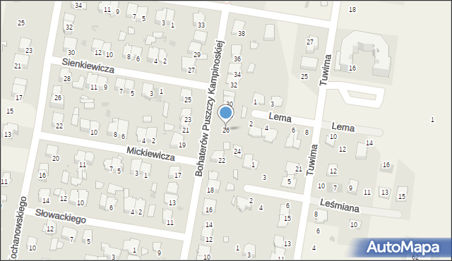 Leszno, Bohaterów Puszczy Kampinoskiej, 26, mapa Leszno